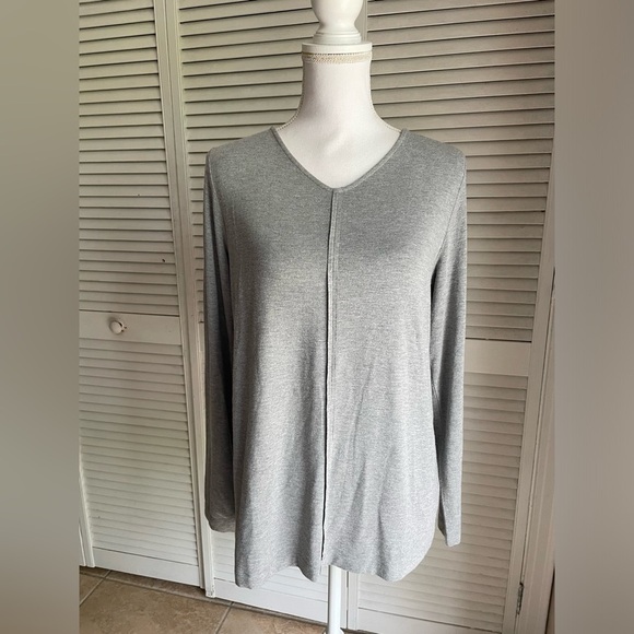 Eileen Fisher Tunic Shirt Top Petite Small SP Gray V-neck Front Seam - Picture 1 of 8